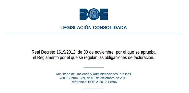 Test del Real Decreto 1619/2012, de 30 de noviembre, por el que se aprueba el Reglamento por el que se regulan las obligaciones de facturación